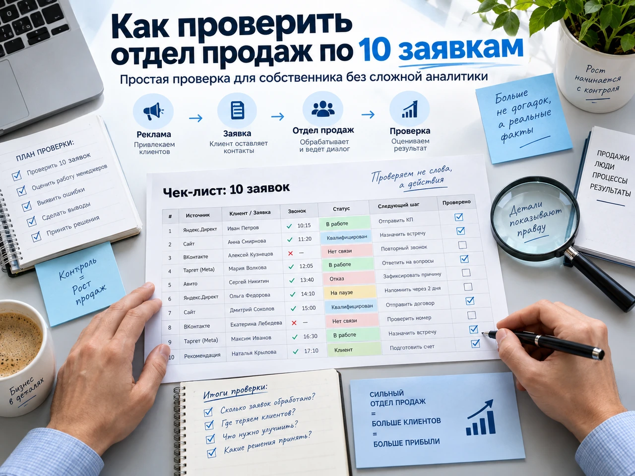 Проверка десяти рекламных заявок: звонки, действия менеджеров и результаты